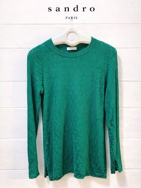 SANDRO PARIS Green Pointelle Knit Top – Estimated Size L